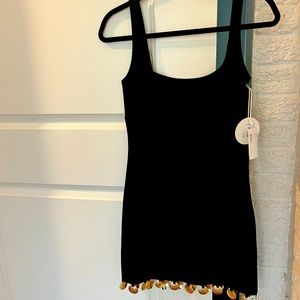 Staud NWT perfect black tank mini dress with  gold hem detail, size small/2